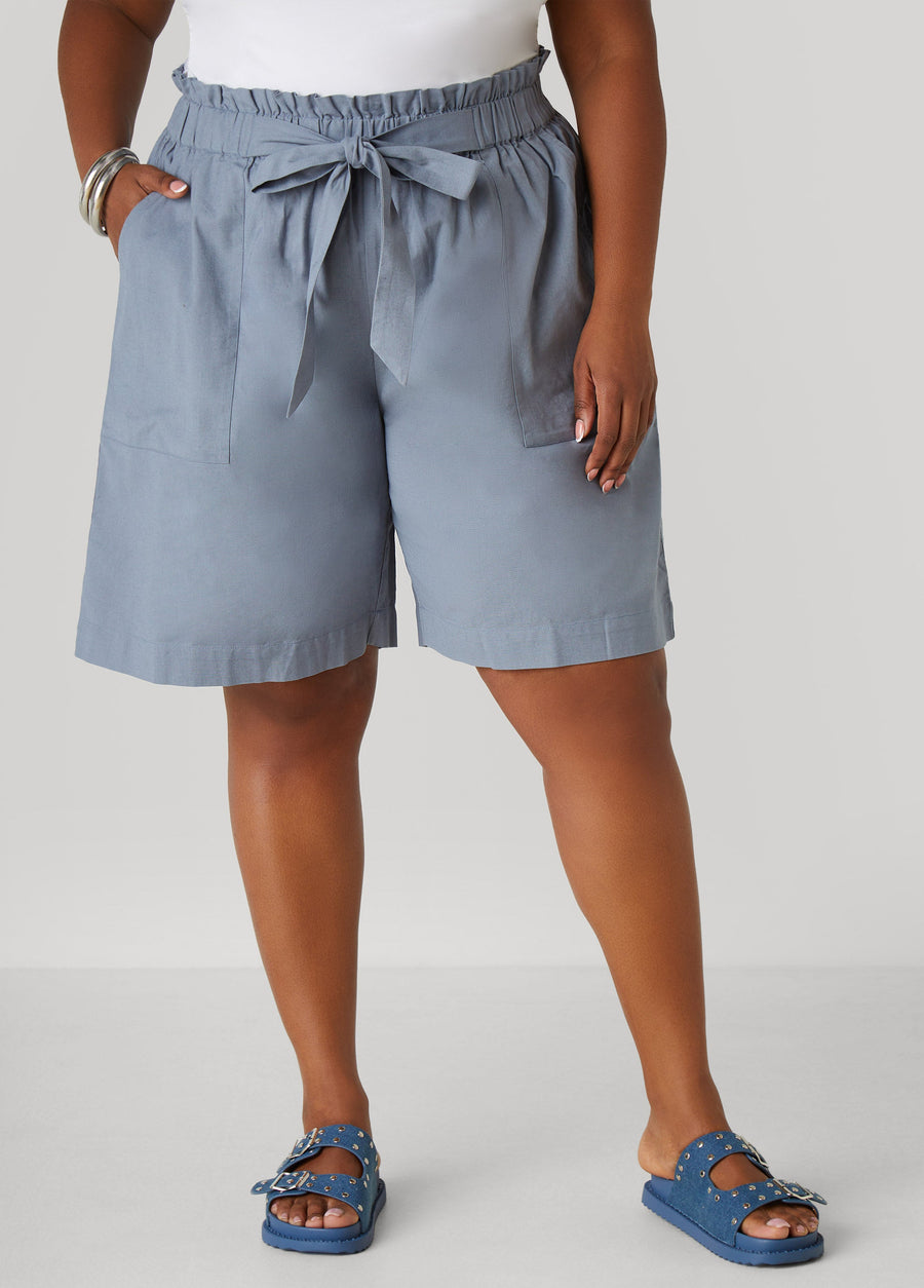 Plus Size Cotton And Linen Blend Shorts