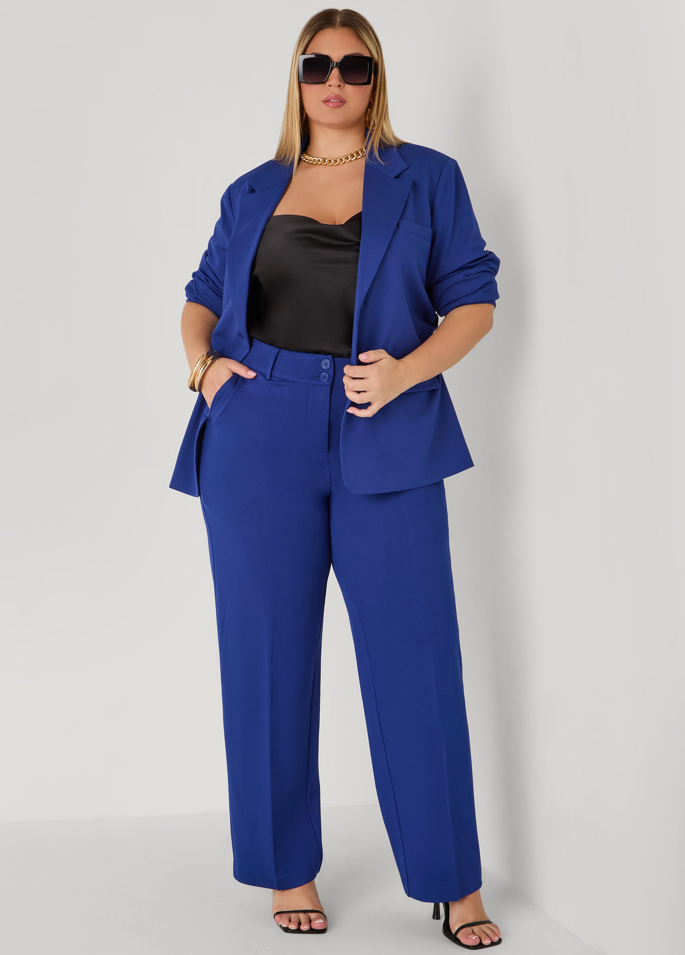 Plus Size Ponte High Waist Trousers