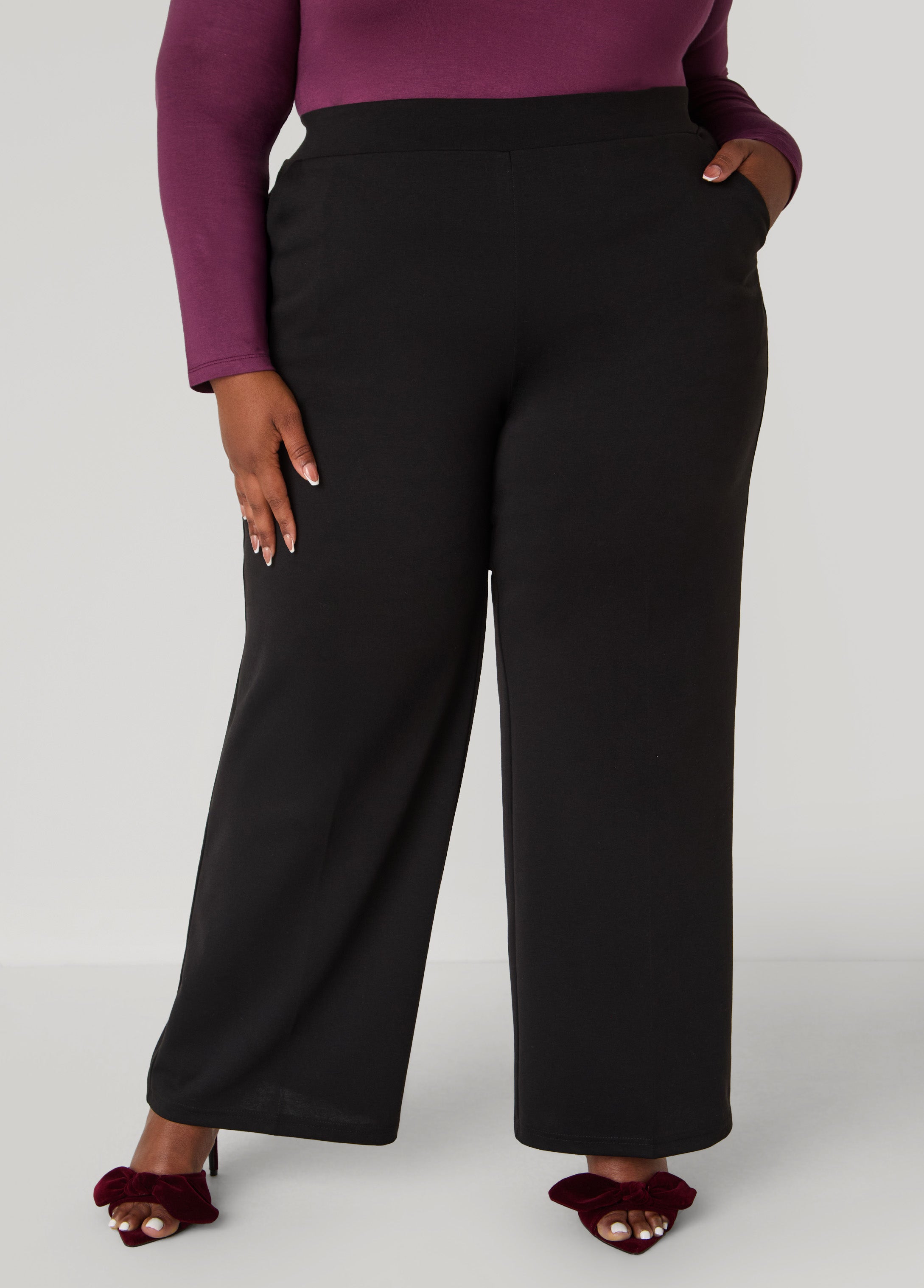 Plus Size Pull On Ponte Wide Leg Pants