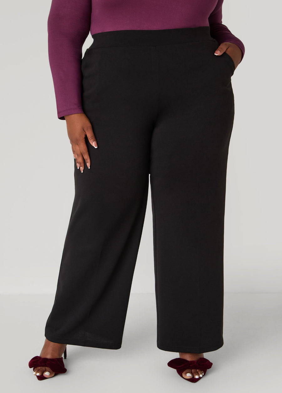 Plus Size Pull On Ponte Wide Leg Pants