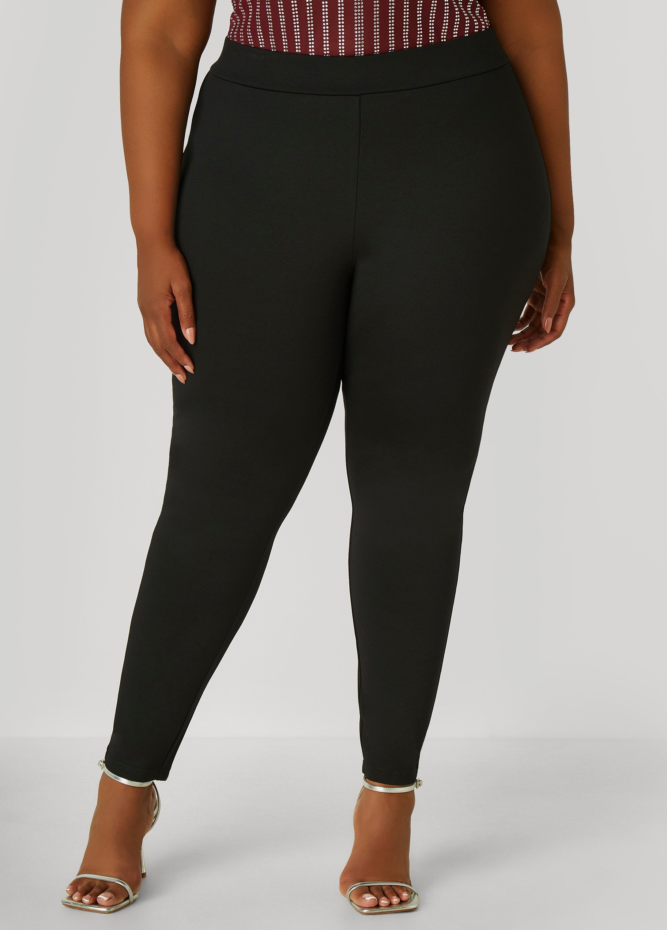 Plus Size High Waist Ponte Leggings Black High Rise Stretchy Pants