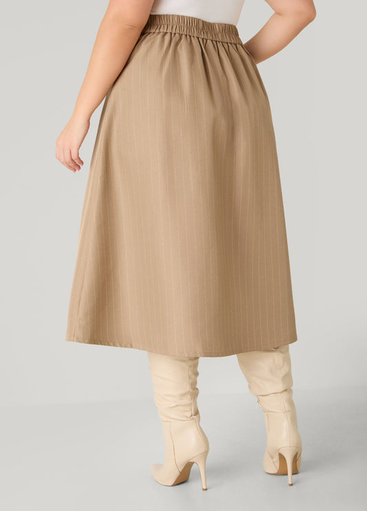Pleated Striped Midi Skirt