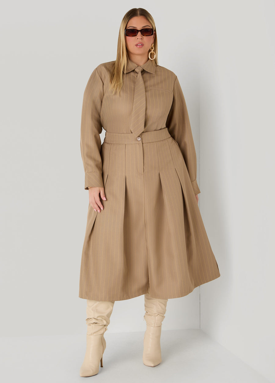Plus Size Pleated Striped Midi Skirt