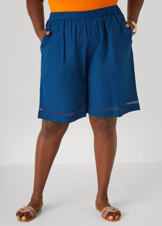 Plus Size Embroidered Cotton Blend Shorts