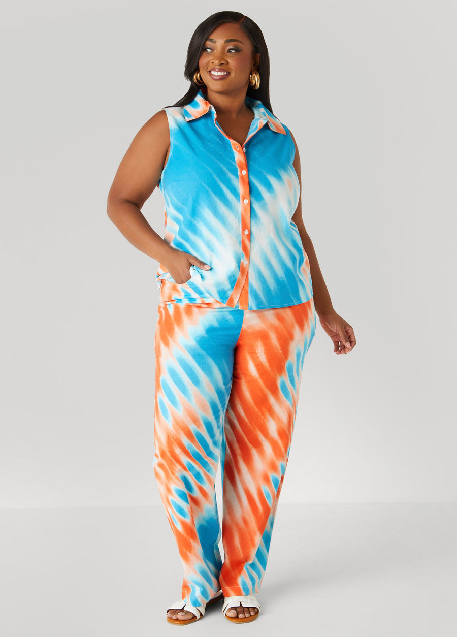 Plus Size Tie Dyed Linen And Cotton Pants
