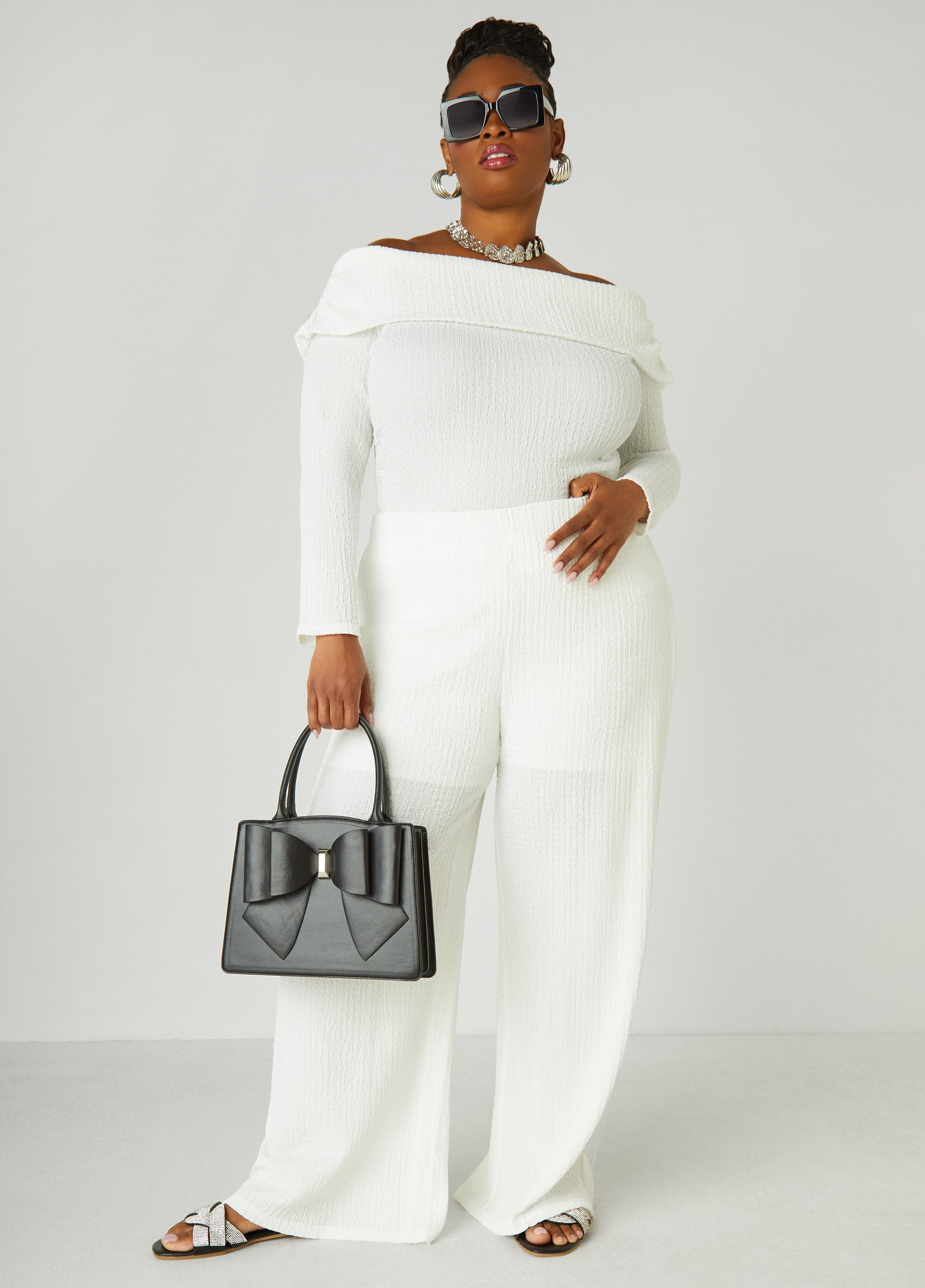 Plus Size Textured Straight Leg Pants