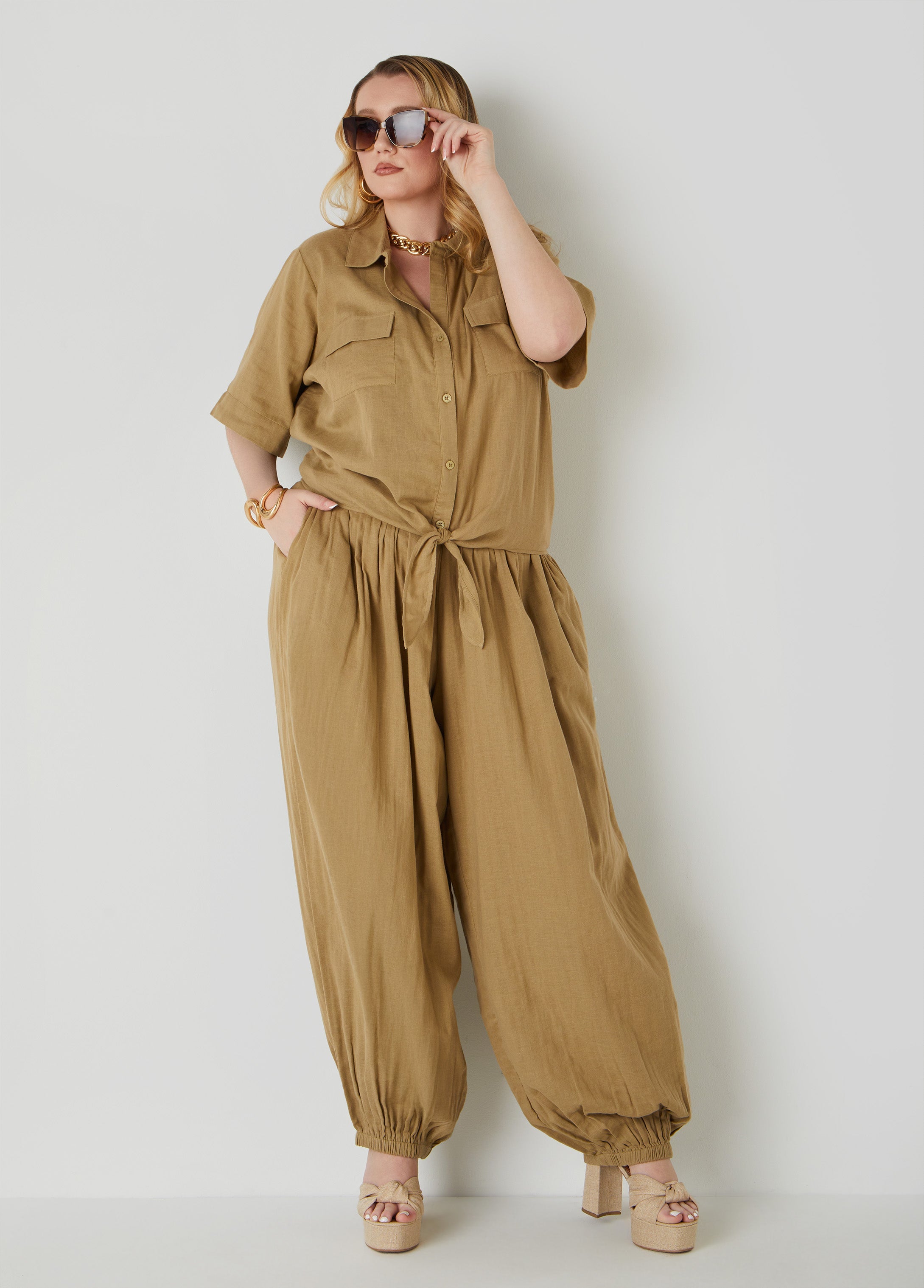 Plus Size High Waist Cotton Harem Pants