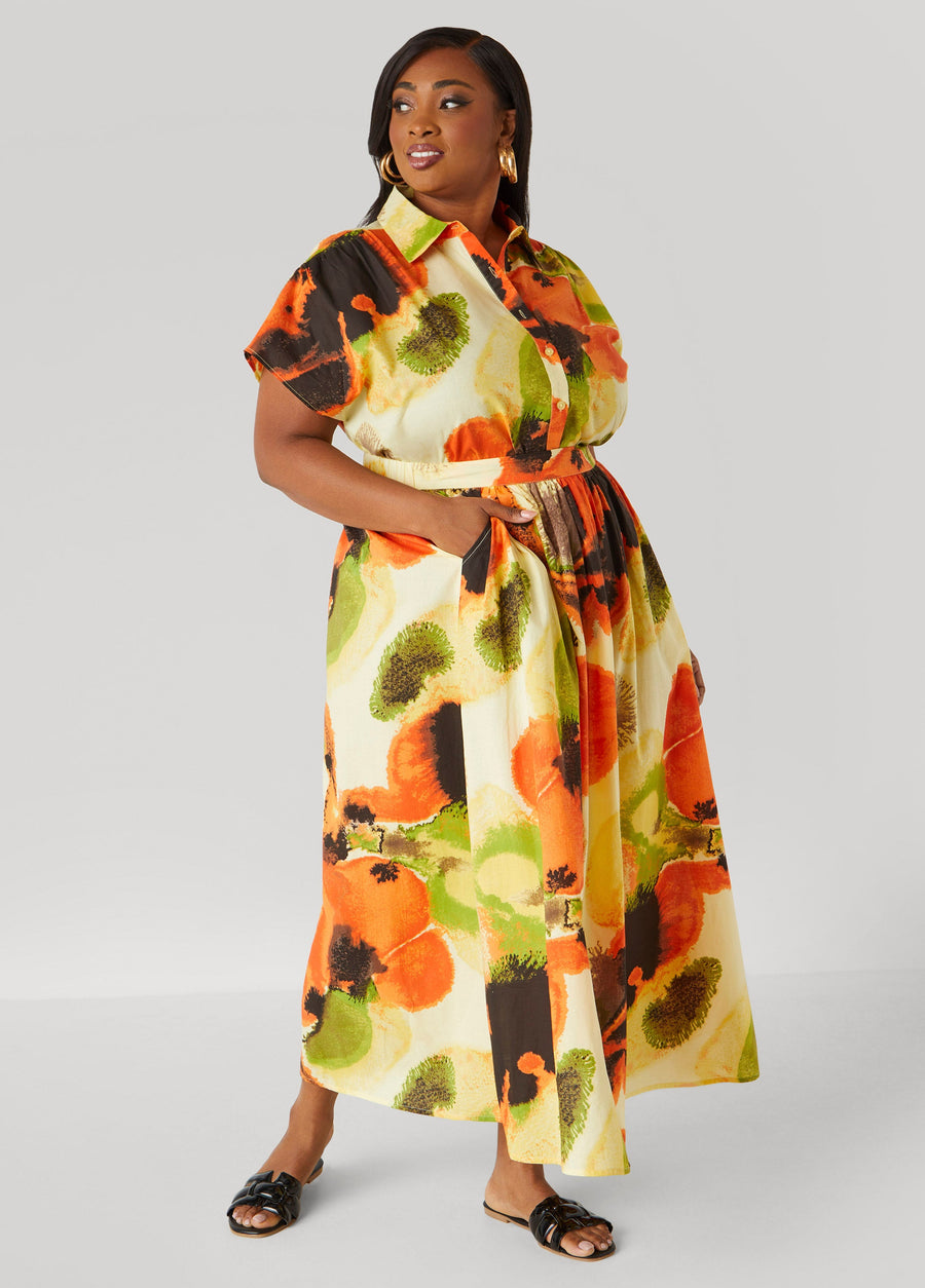 Plus Size Watercolor Cotton Maxi Skirt