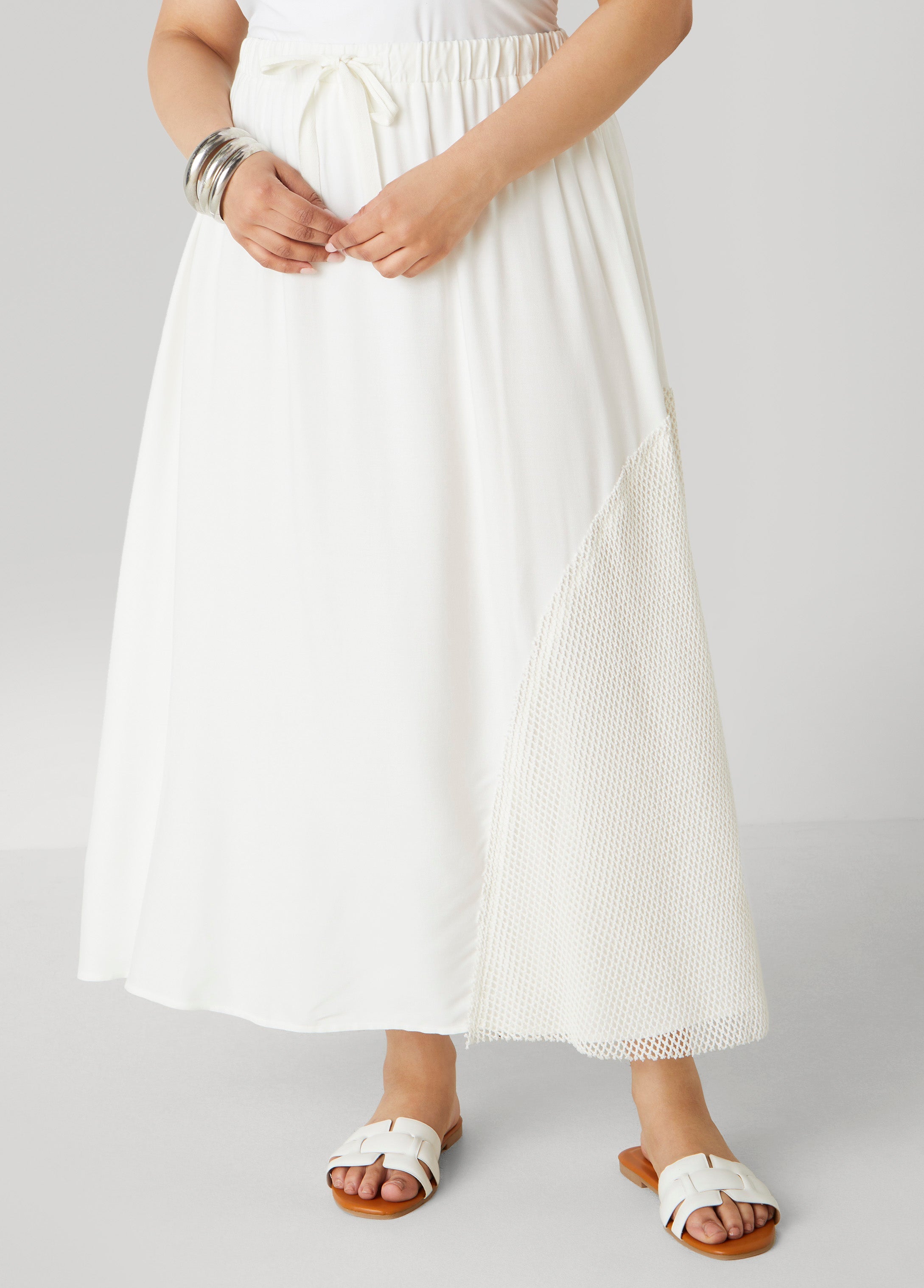 Plus Size Fishnet Paneled Maxi Skirt