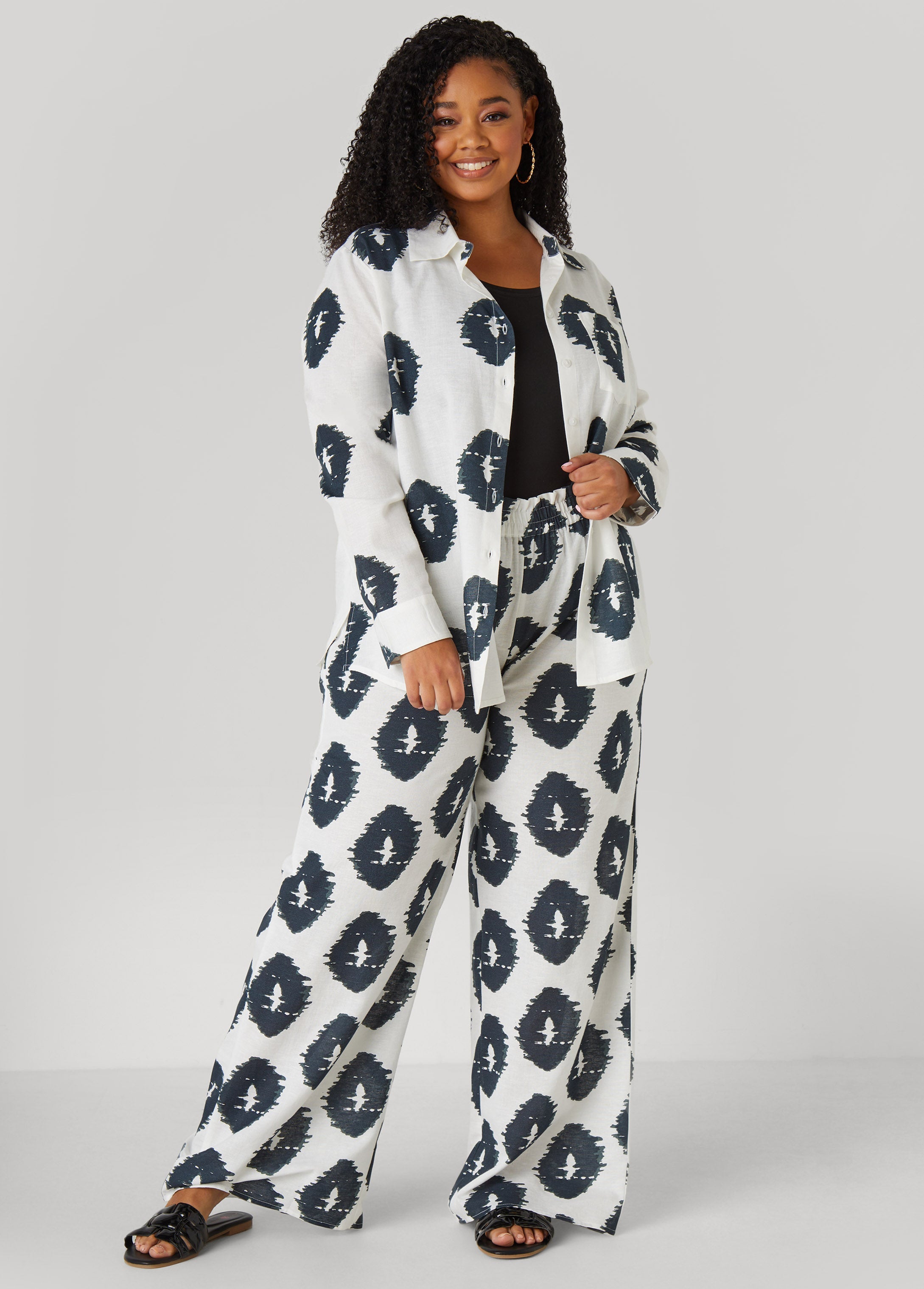 Plus Size Ikat Print Wide Leg Pants