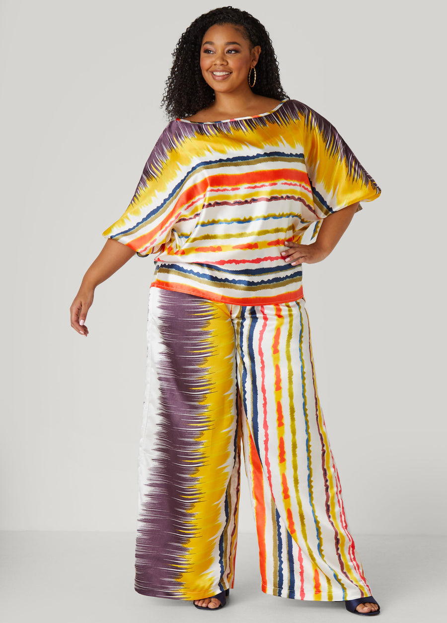Plus Size Striped Satin Wide Leg Pants