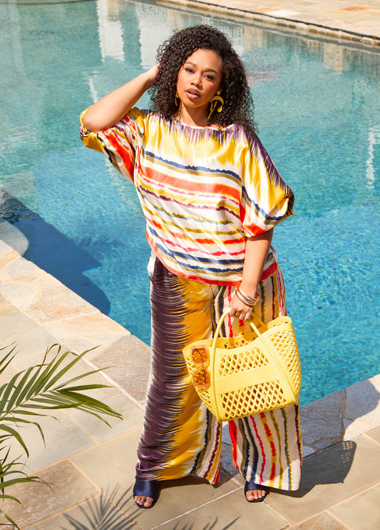 Striped Satin Wide Leg Pants