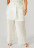 Belted Chiffon Straight Leg Pants