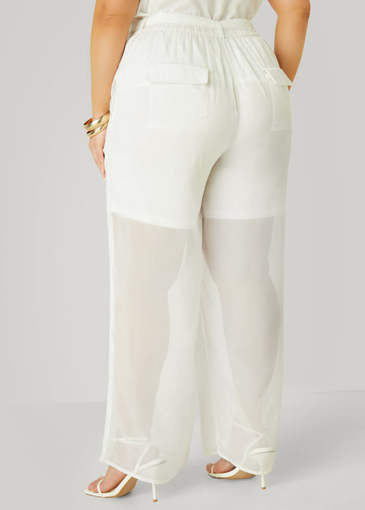 Belted Chiffon Straight Leg Pants