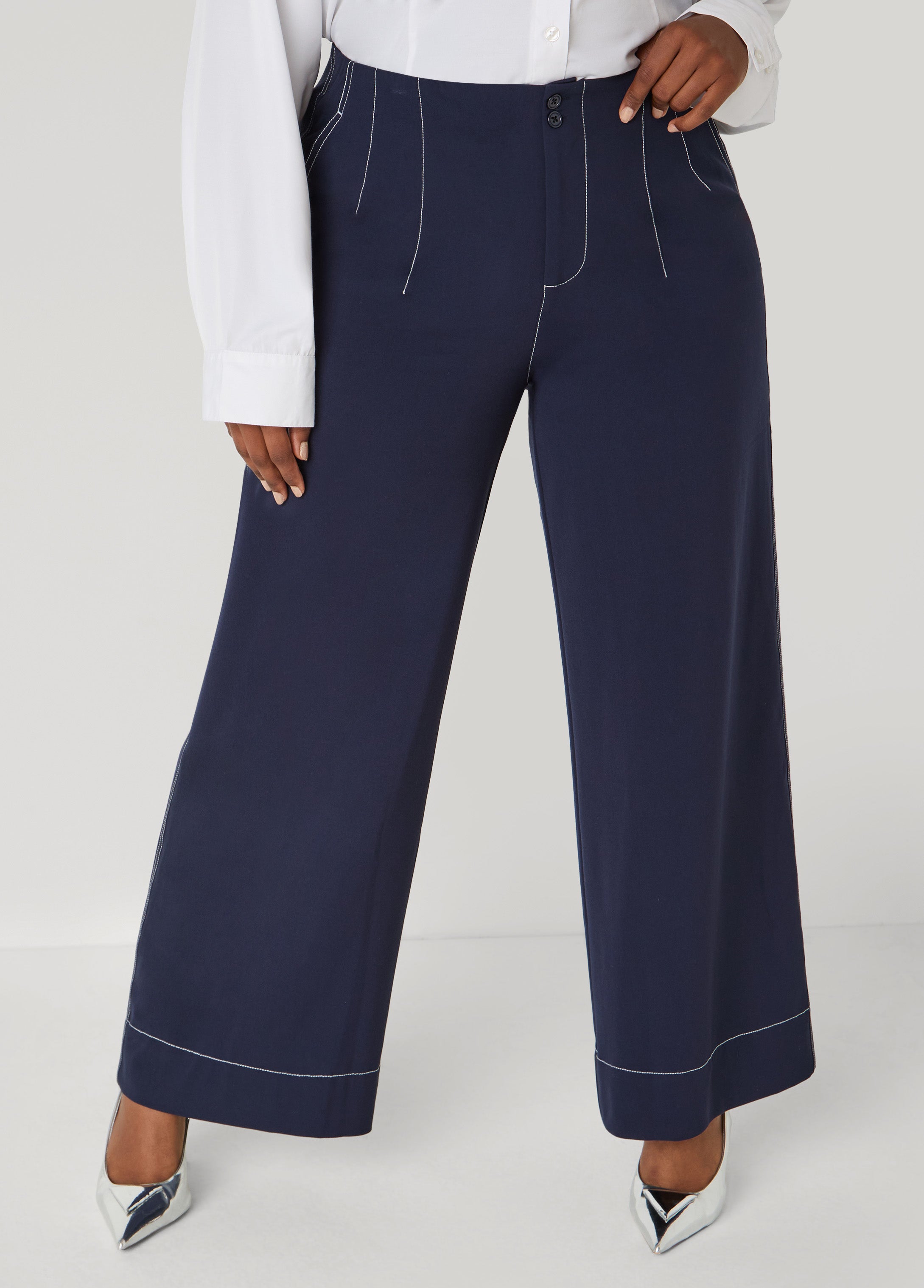 Plus Size Seam Detailed Wide Leg Pants