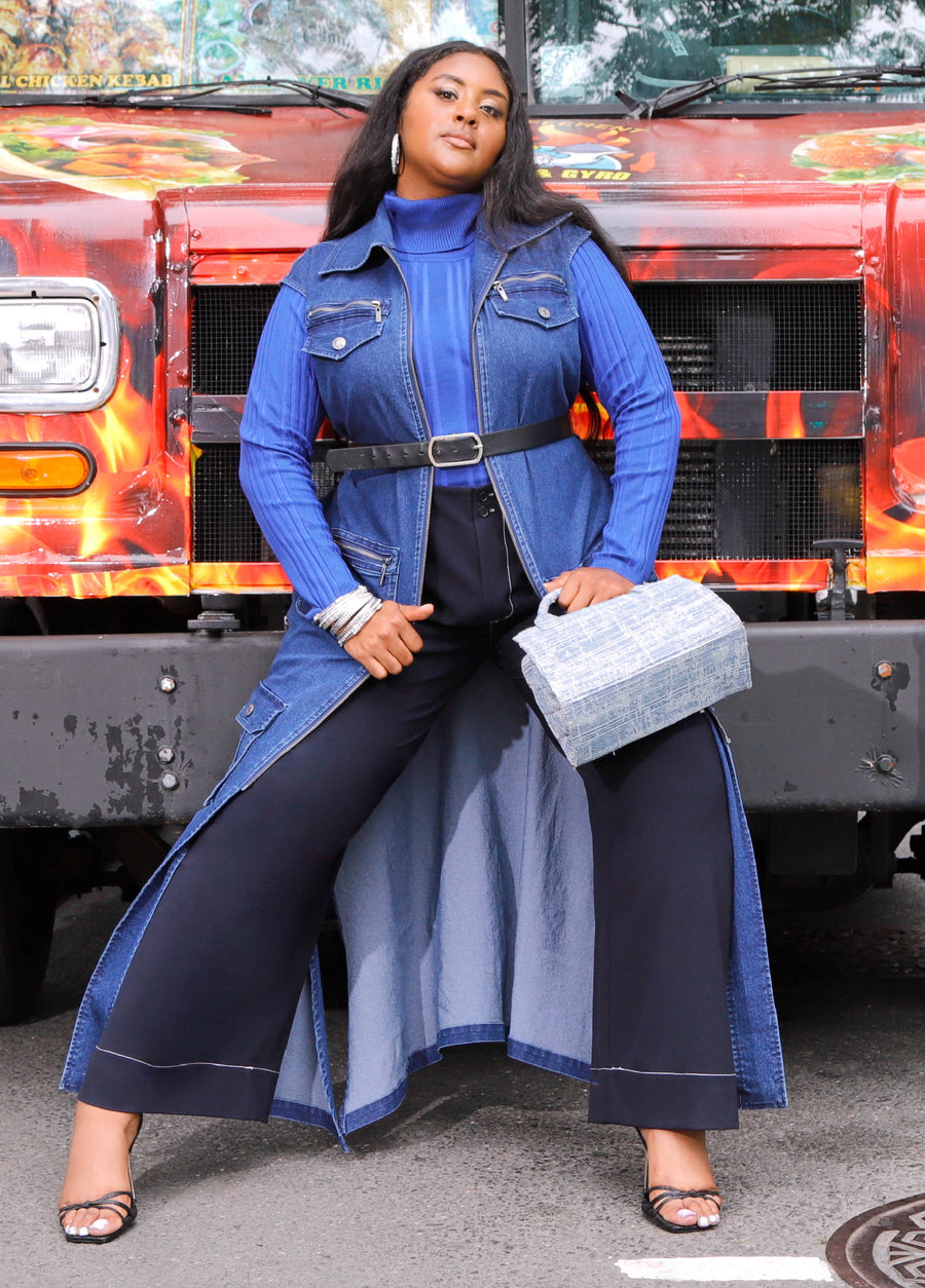 Plus Size Navy Blue Pants Wide Leg Plus Size Straight Leg Trousers