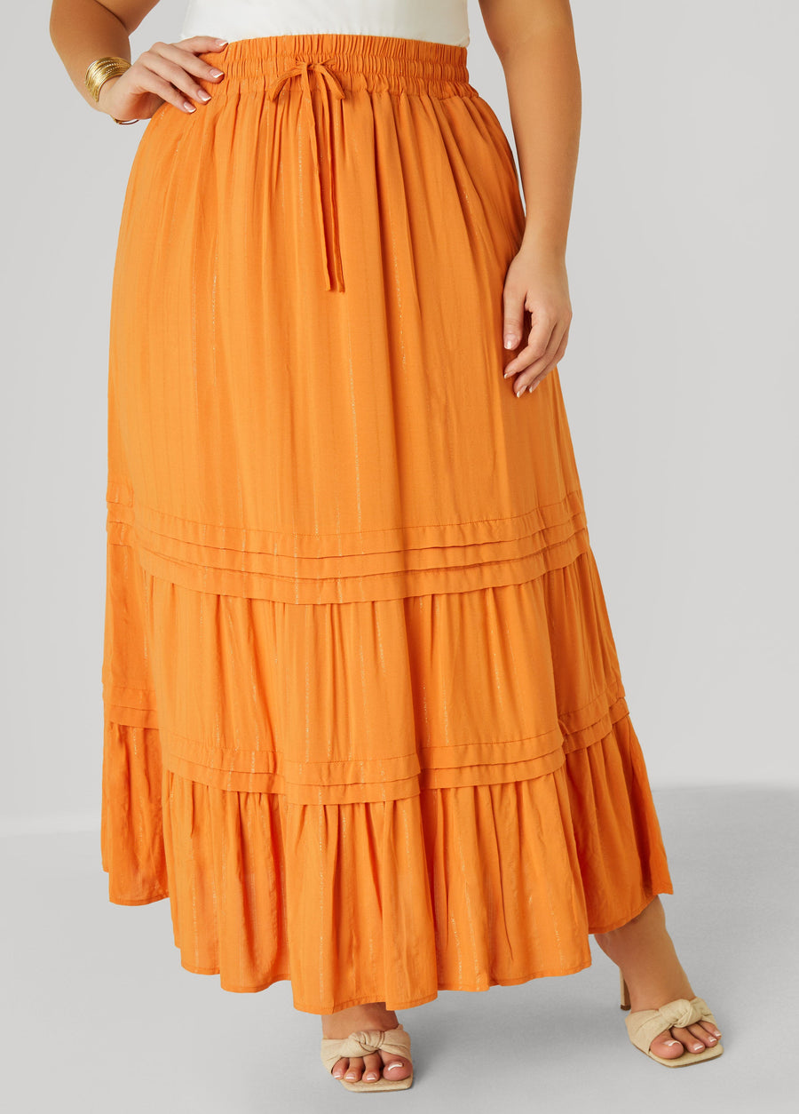 Plus Size Pleated Metallic Maxi Skirt