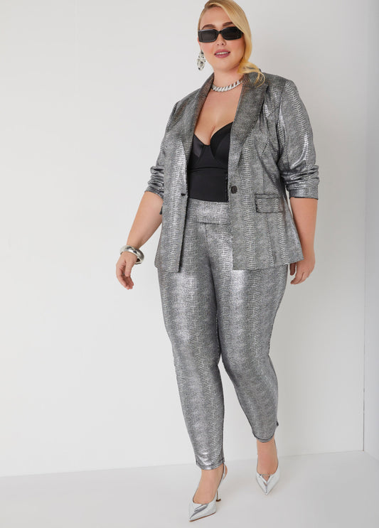 Plus Size Metallic Lizard Effect Leggings Holiday Fashion Jacket
