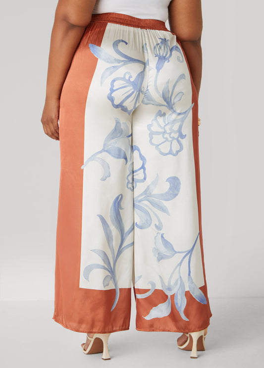 Floral Satin Wide Leg Pants