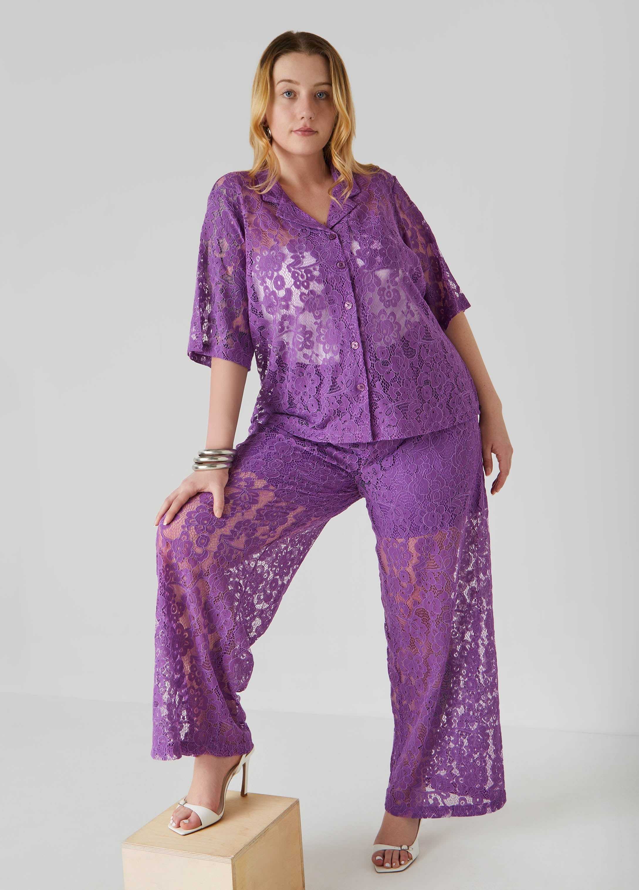 Plus Size Corded Lace Straight Leg Pants