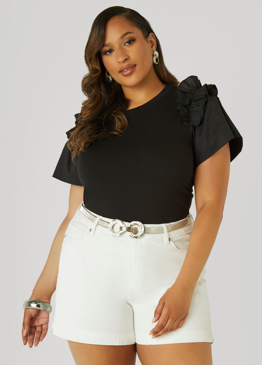 Plus Size Ruffled Poplin Paneled Tee