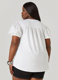 Puff Sleeve Paneled V Neck Tee