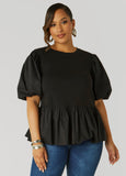 Plus Size Puff Sleeved Peplum Tee