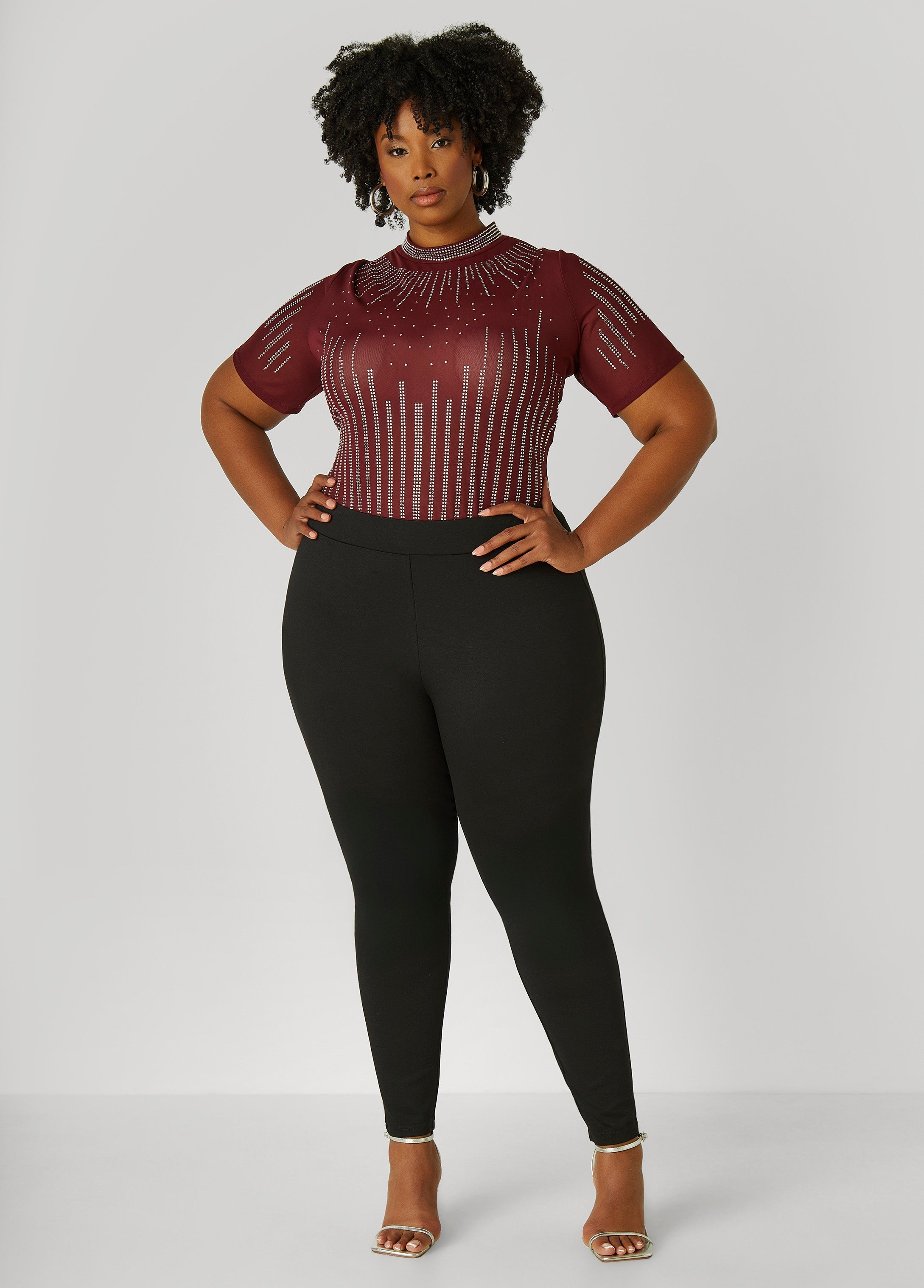 Plus Size Crystal Mesh Bodysuit