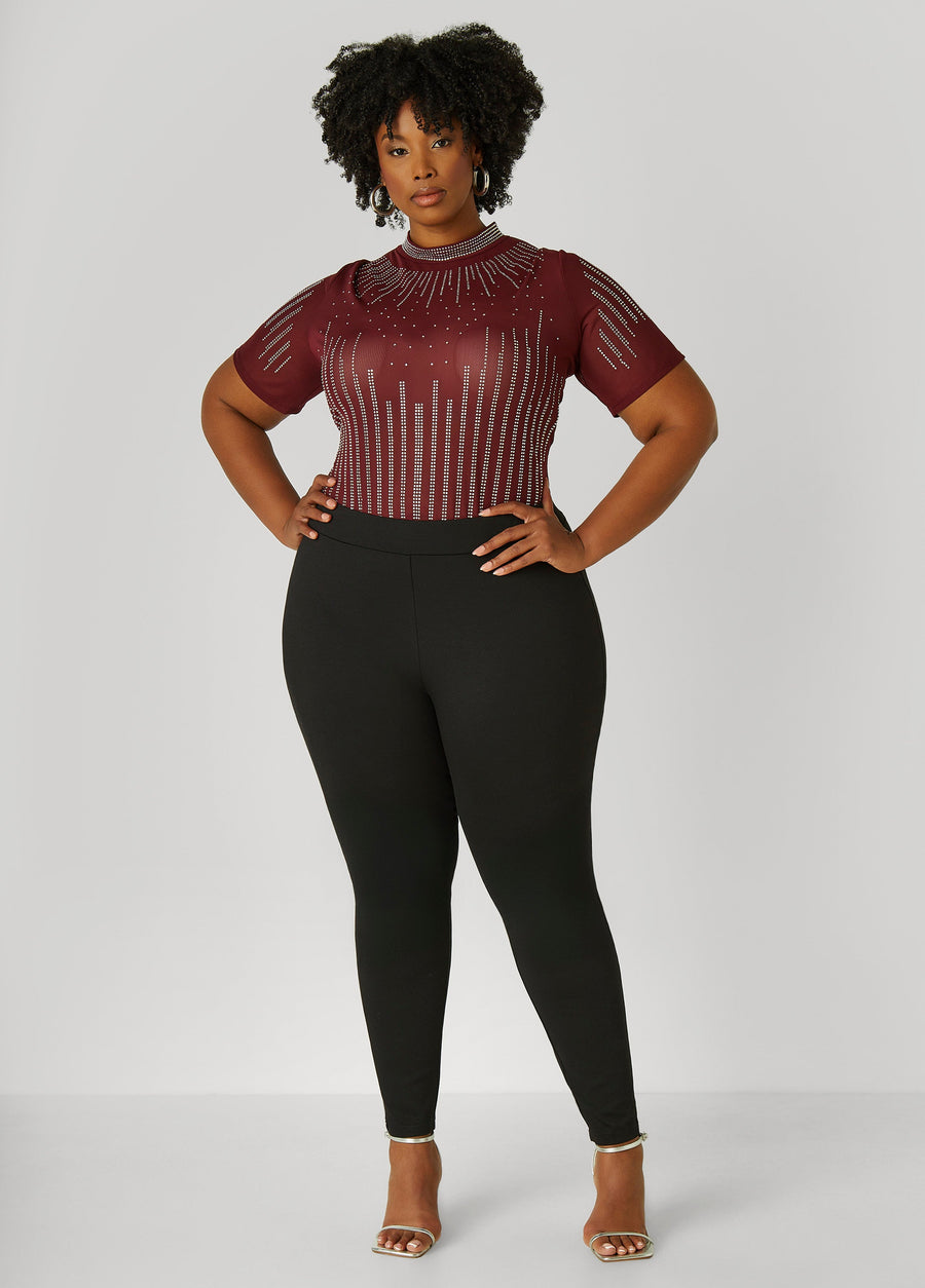 Plus Size Crystal Mesh Bodysuit