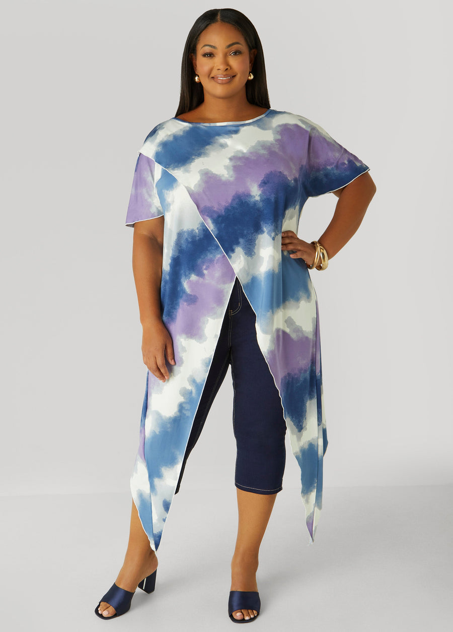Plus Size Tie Dyed Crisscross Top