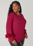 Plus Size Feather And Faux Pearl Terry Top