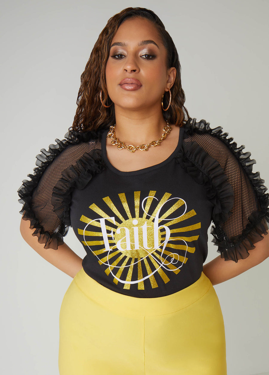 Plus Size Faith Mesh Paneled Graphic Tee