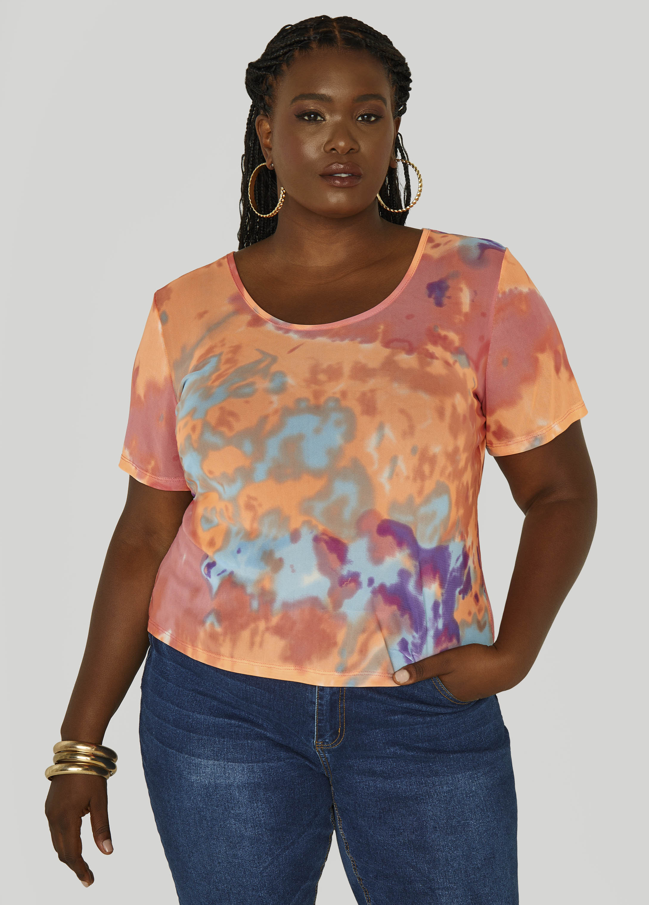 Plus Size Neon Printed Mesh Tee