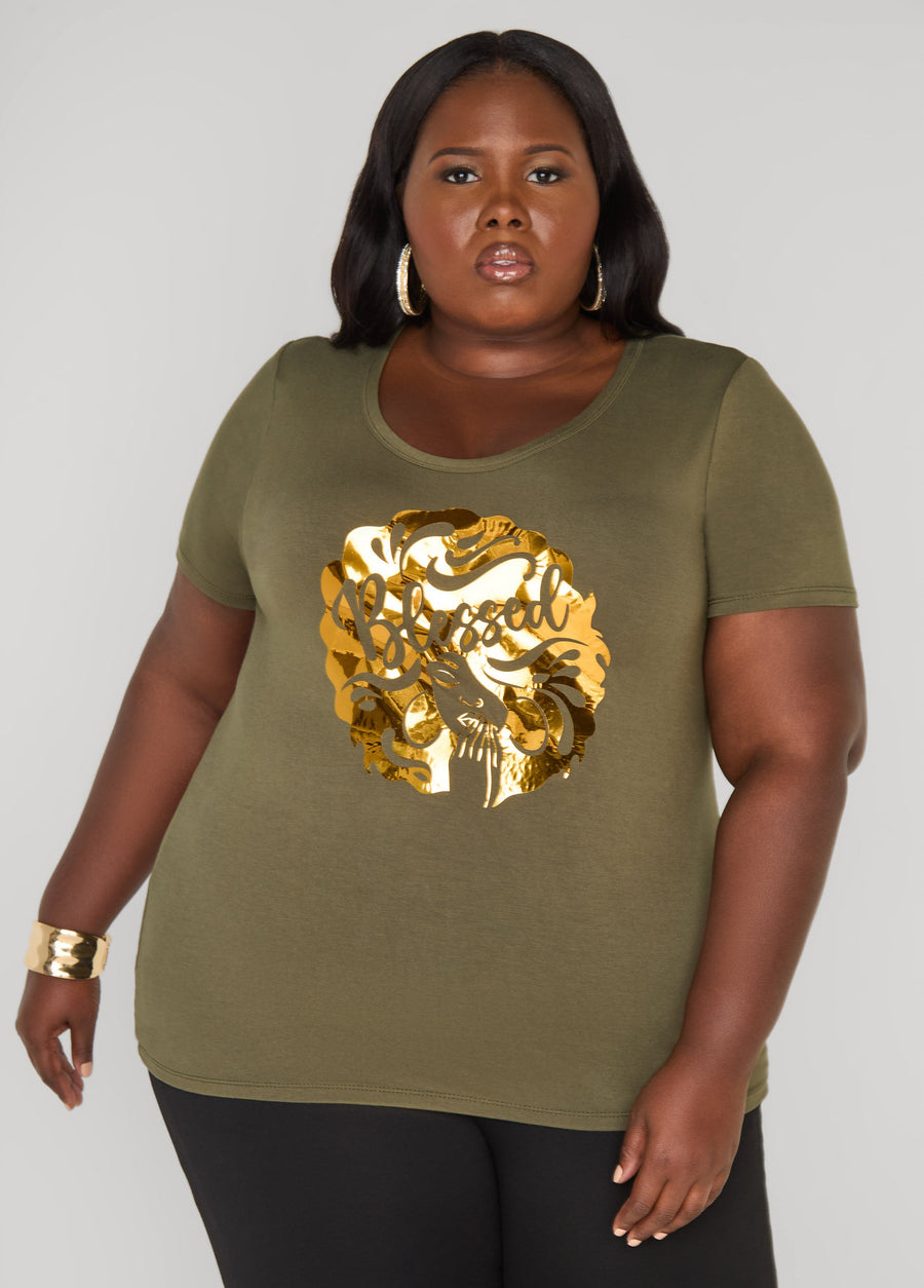 Plus Size Blessed Metallic Graphic Tee