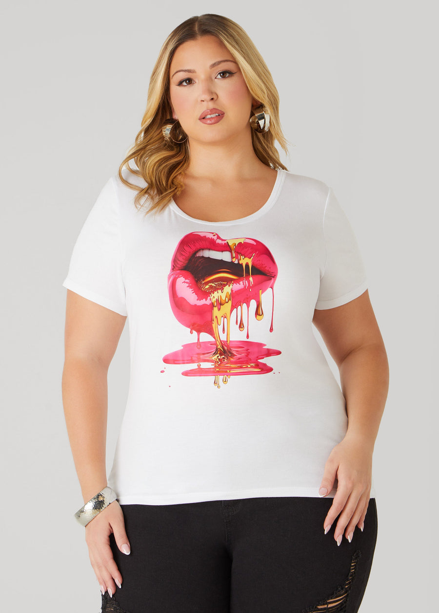 Plus Size Dripped Lips Graphic Tee