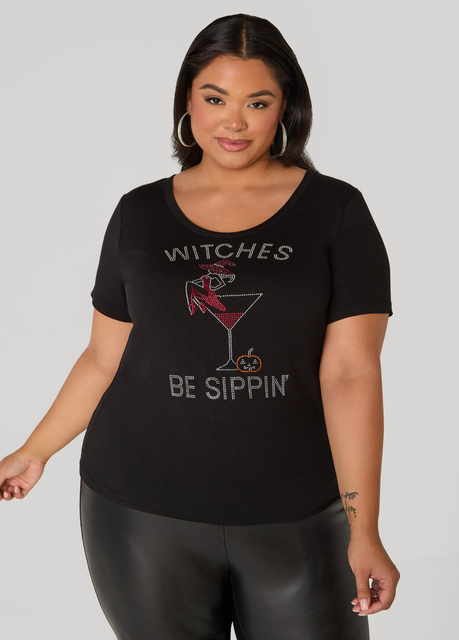 Plus Size Witches Be Sippin Crystal Tee