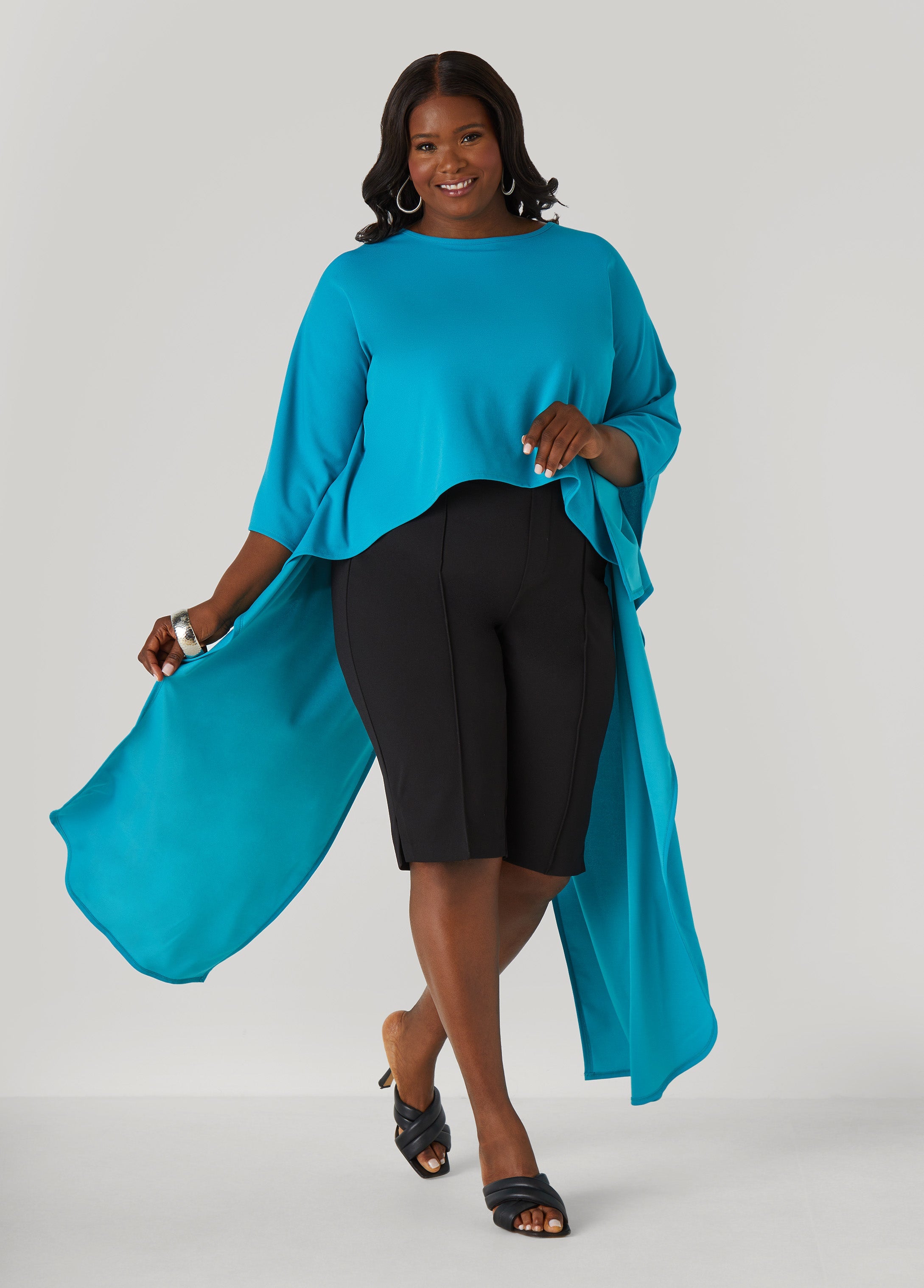 Plus Size Split Back Hi Low Duster Top