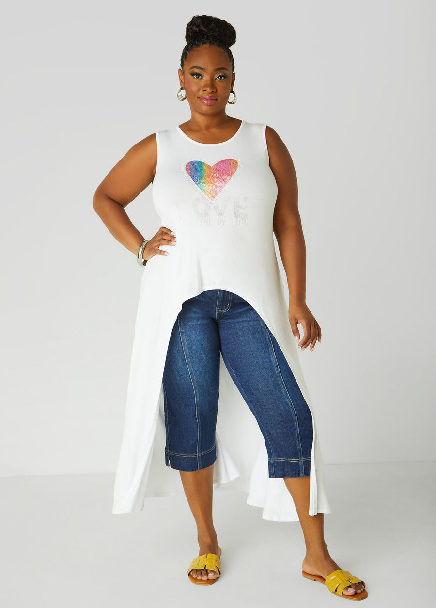 Plus Size Love Embellished Hi Low Top