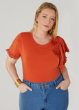 Plus Size Floral Applique Poplin Paneled Tee