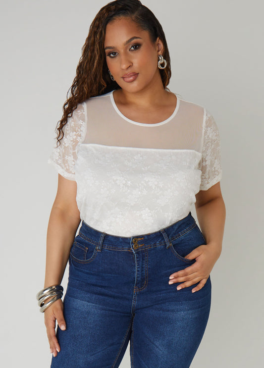 Plus Size Sequined Floral Mesh Top