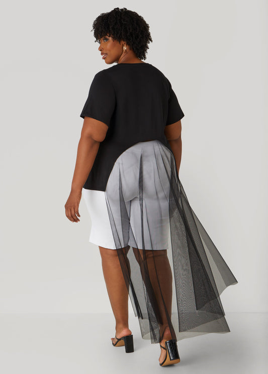 Mesh Paneled Rosette Tee