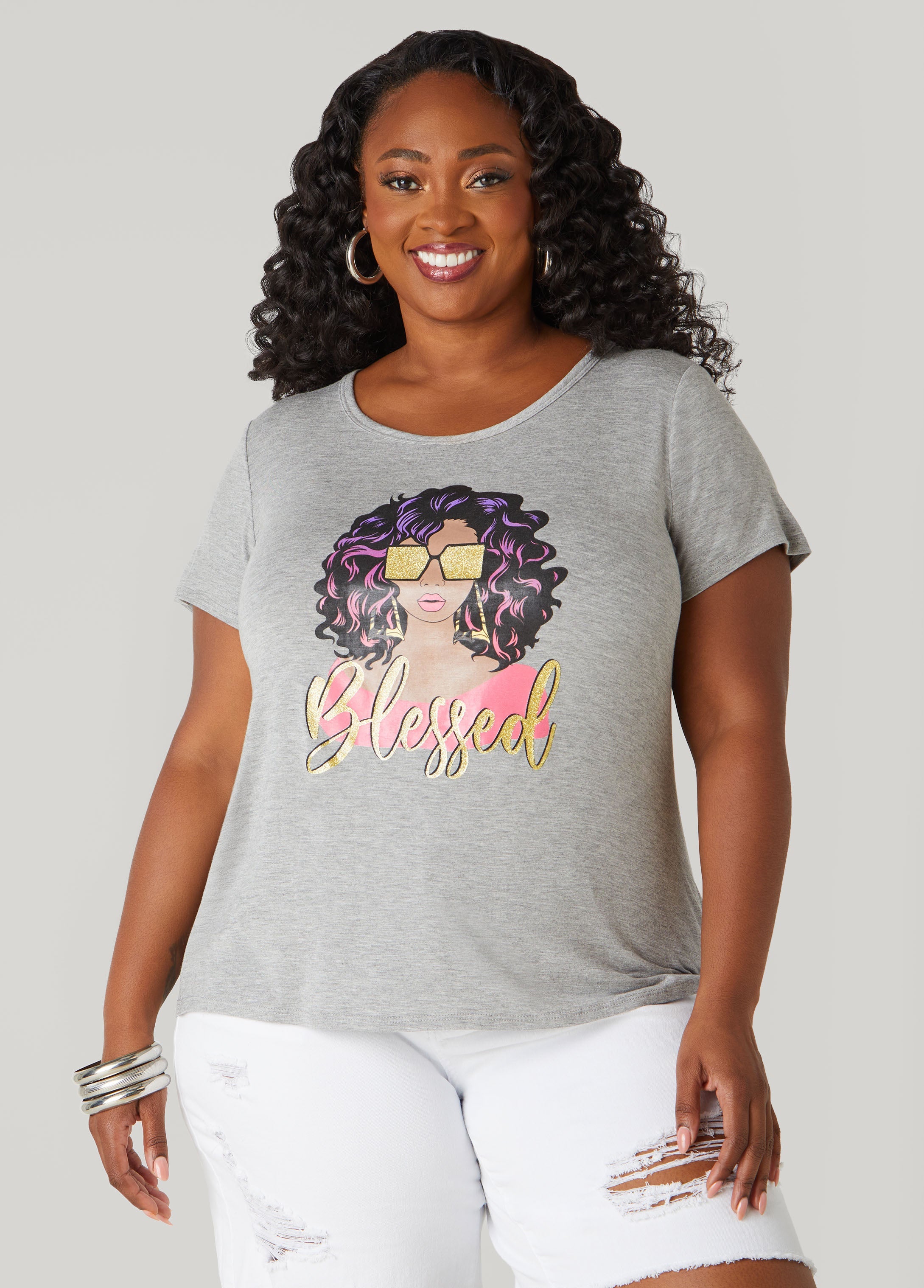 Plus Size Blessed Glittered Graphic Tee