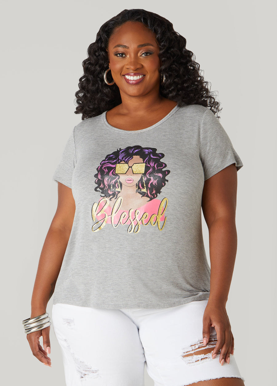 Plus Size Blessed Glittered Graphic Tee