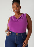 Plus Size Cowl Neck Ruched Knit Top