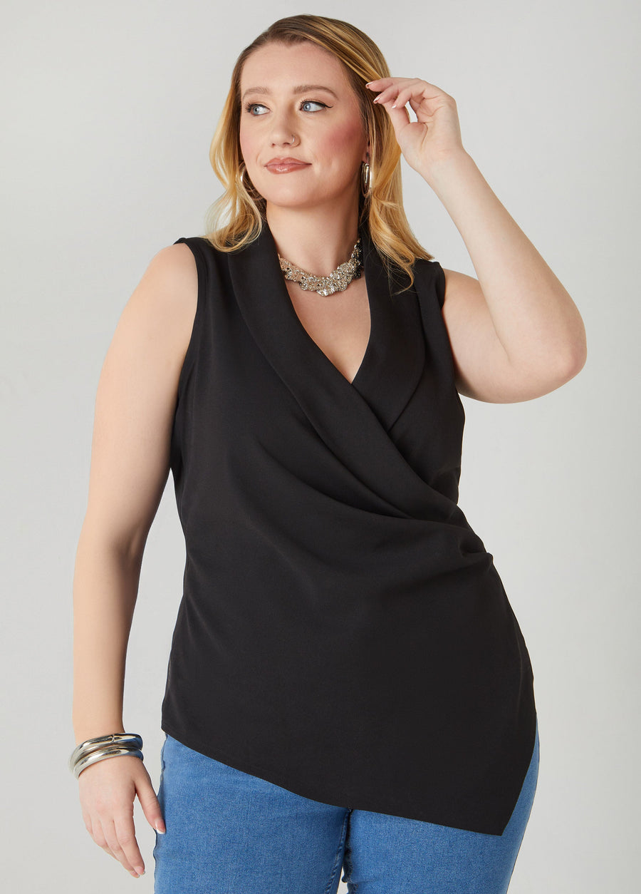 Plus Size Gathered Faux Wrap Top