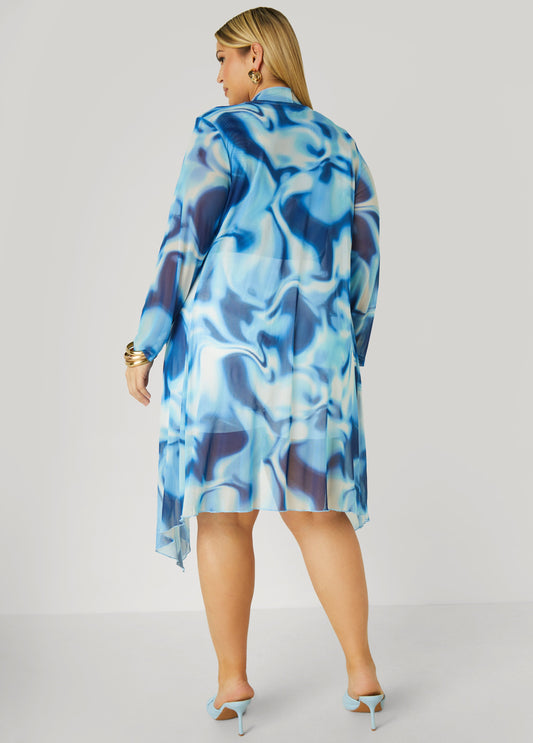 Open Front Watercolor Mesh Duster