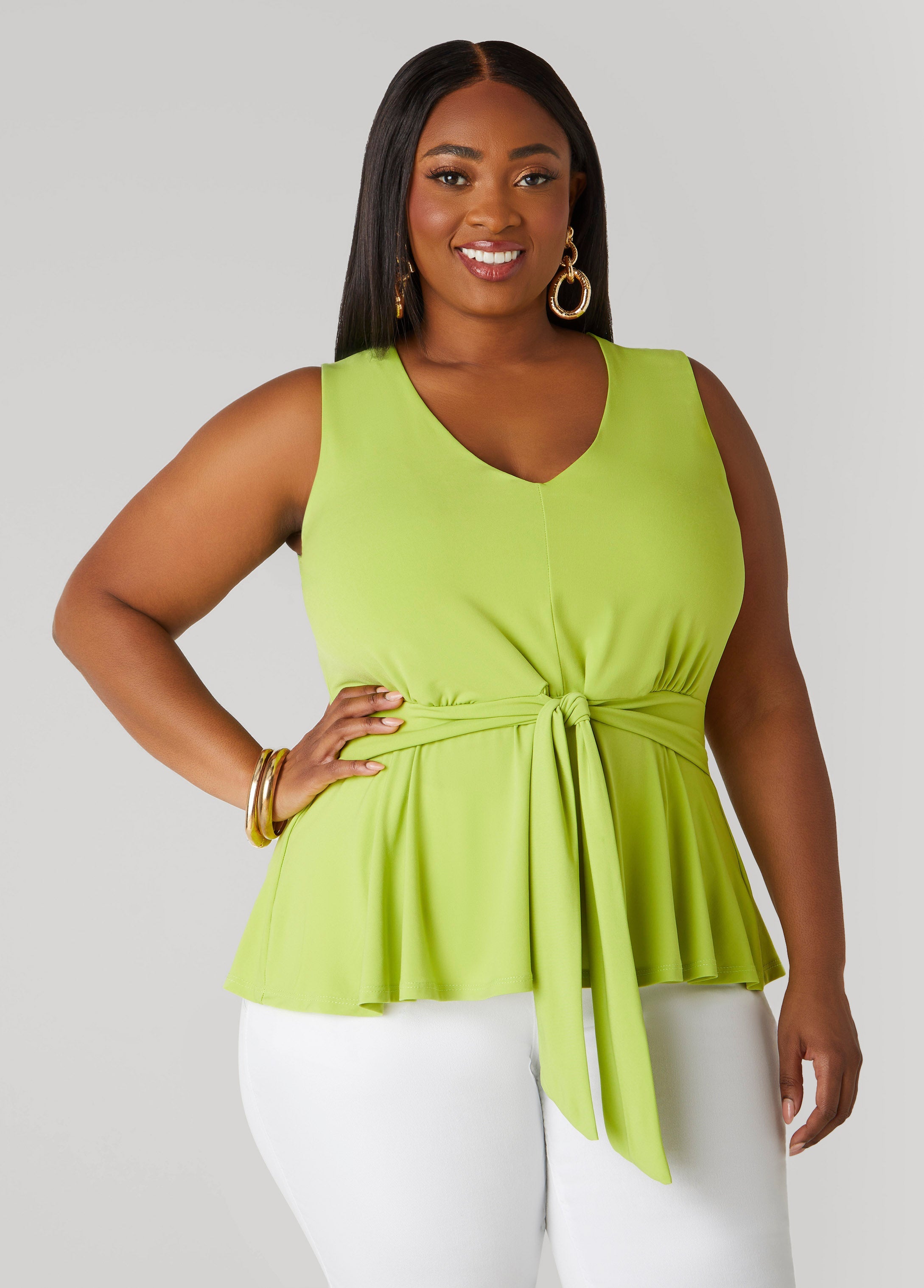 Plus Size Tie Front Peplum Top