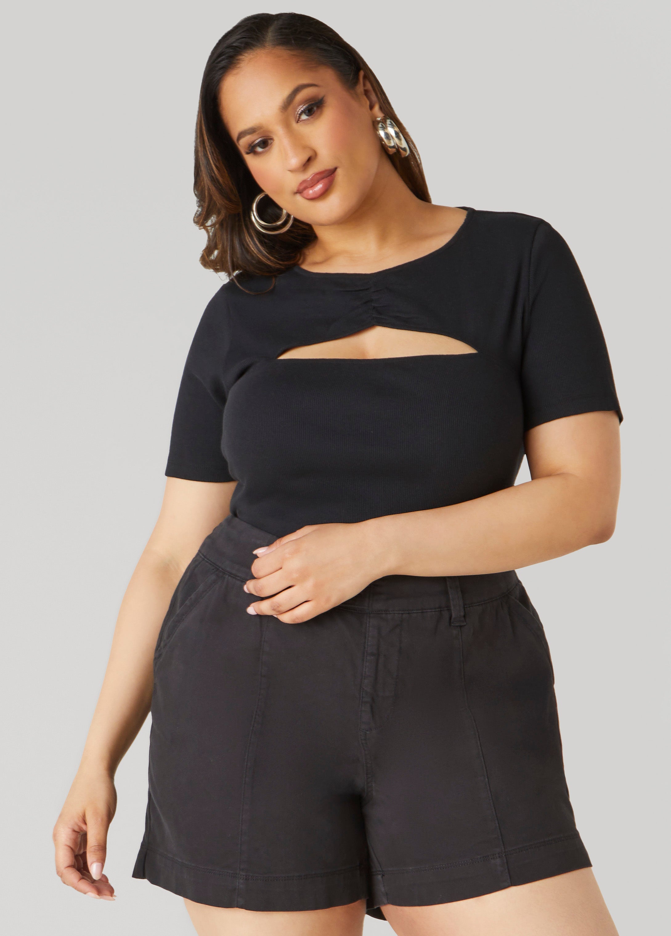 Plus Size Cutout Ribbed Tee
