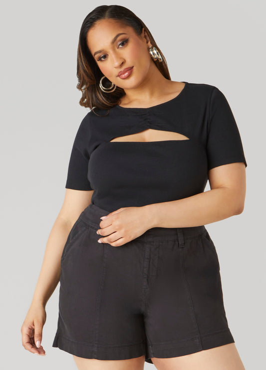 Plus Size Cutout Ribbed Tee