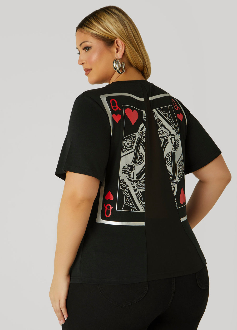 Plus Size Mesh Paneled Queen Of Hearts Tee